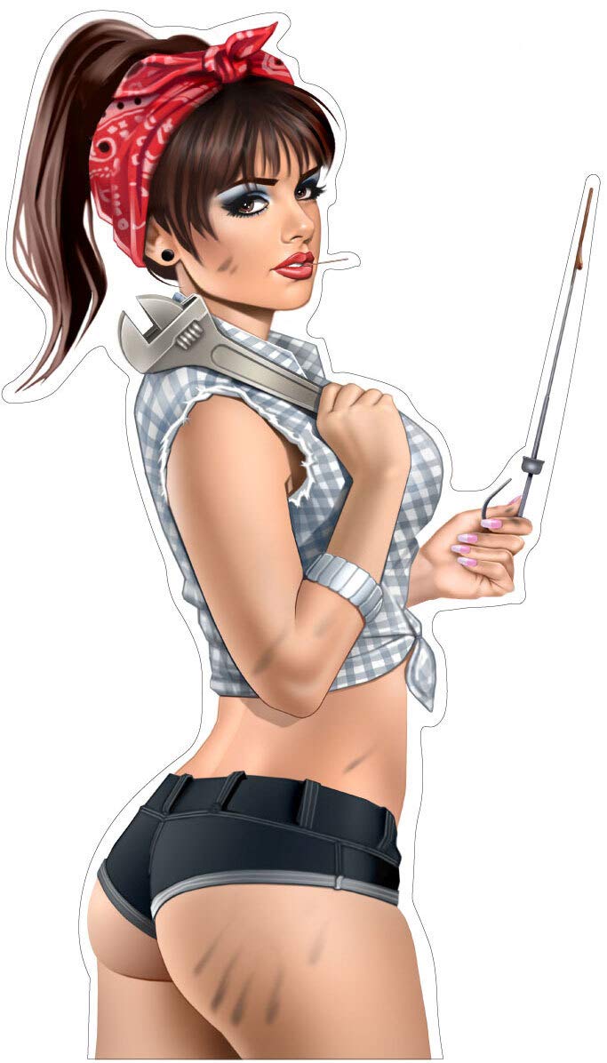 Pinup Aufkleber Mechanic Girl Autoaufkleber Sticker Wekstatt Schrauber Tuning ca. 16x9 cm von sticker-dealer