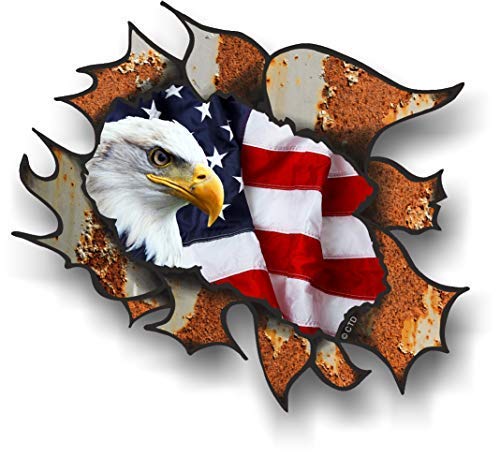 Klassisch Rostig Rip Zerrissen Metall Design Mit US American Stars & Streifen Flagge Mit American Eagle Motiv Vinyl Auto Aufkleber 105x130mm von sticker licker