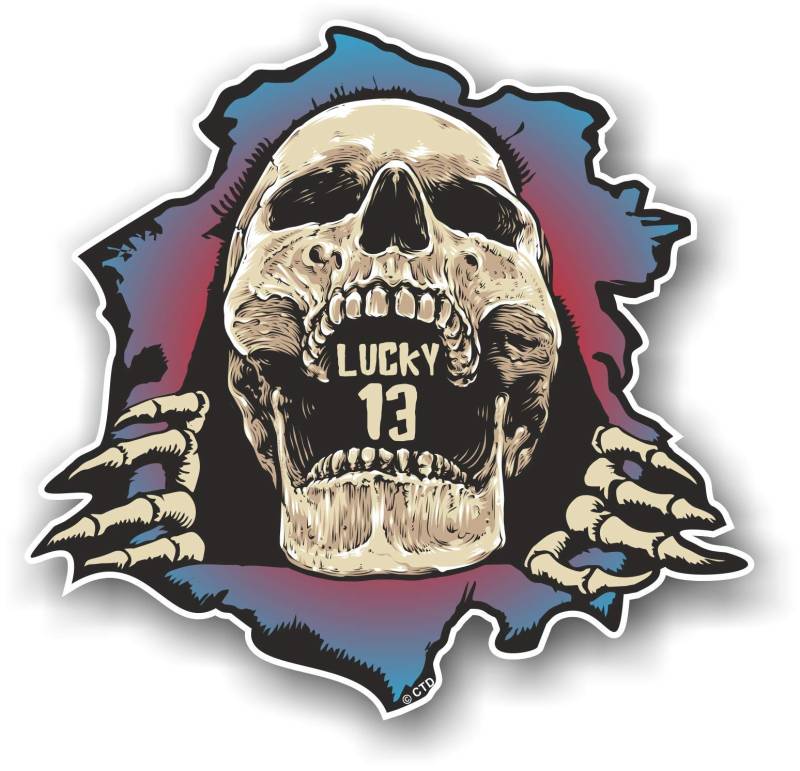 Zerrissen Gothic Totenkopf Durchbricht Design Lucky 13 Aufschrift Vinyl Auto Aufkleber 120x115mm von sticker licker