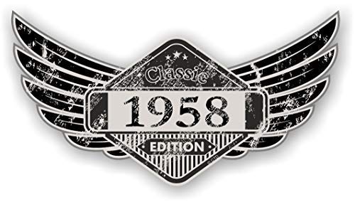 sticker licker Distressed Aged Geflügelte Klassisches Edition Wappen Year Vom 1958 Vintage Retro Cafe Racer Design Externe Vinyl Auto Motorrad Aufkleber 125x67mm von sticker licker