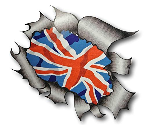 sticker licker Lizenziert Große Zerrissenes Metall Rip Design Mit Union Jack Britisch GB Flagge Motiv Externe Vinyl Autoaufkleber 205x160mm von sticker licker