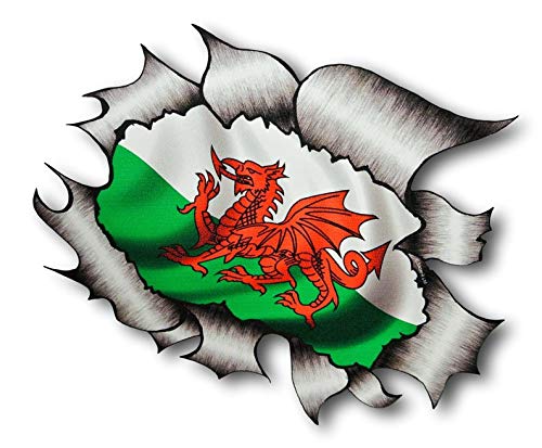sticker licker Lizenziert Zerrissenes Metall Rip Design Mit Walisischer Drache Wales Cymru Flagge Motiv Externe Vinyl Autoaufkleber 105x130mm von sticker licker
