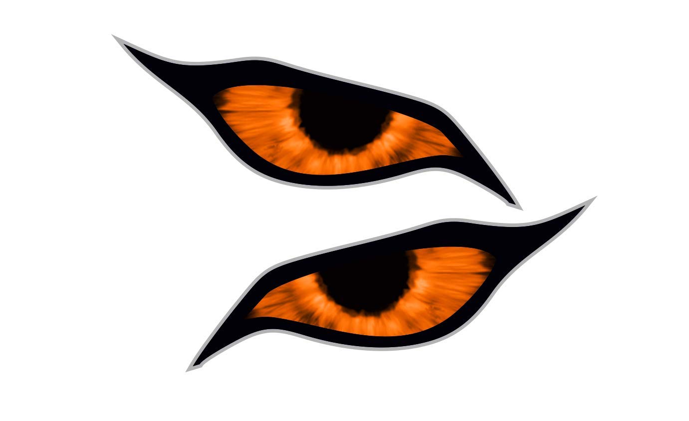 sticker licker Paar Orange Demon Böse Augen Ösen Design für Motorrad Helm Drohne Etc. Externe Vinyl Auto Aufkleber 70x30mm Jedem von sticker licker