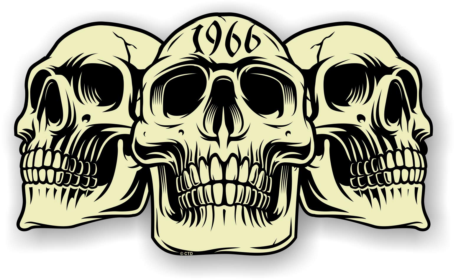 sticker licker Vintage Biker 3 DREI Gothic Totenköpfe Jahr Dated Skull 1966 Cafe Racer Motorrad Helm Biker Hotrod Retro Style Vinyl Auto Aufkleber Aufkleber Aufkleber 120 x 70 mm von sticker licker