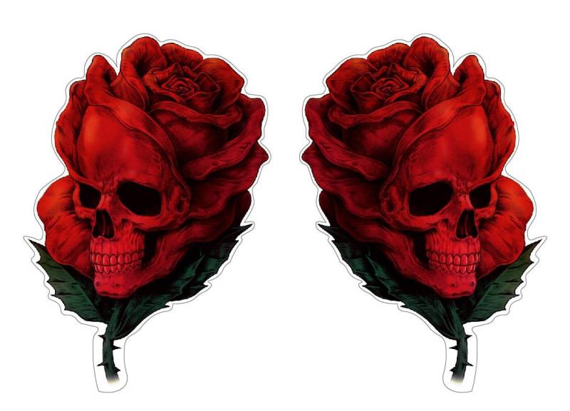 Rose Skull Aufkleber Sticker 2-er Set Schädel Totenkopf Blumen Autoaufkleber Rosen Stickerbomb je ca. 12x8 cm von stickerdealer_chupacabra