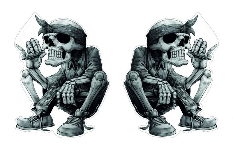 Skull Skelett Aufkleber Set 2 Stück Sticker Rap Musik Schädel Rapper Cool Bandana Zigarre ca. 13x10 cm von stickerdealer_chupacabra