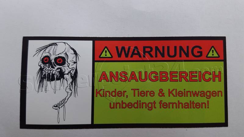 WARNUNG Ansaugbereich Sticker Totenkopf Aufkleber Turbo Fun Decal Skull Dub von stickerpoint24