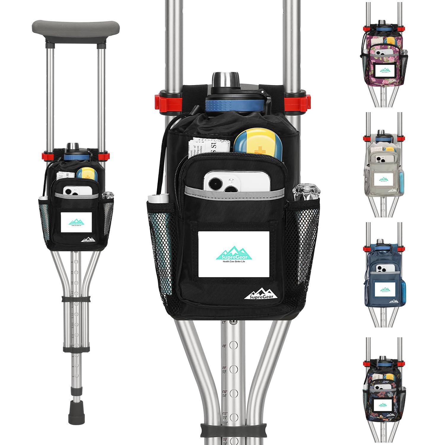 supregear Krücken Tasche, Große Kapazität Krücken Organizer mit Getränkehalter und Mehreren Taschen, wasserdichte Gehhilfen Tasche, Schwarz supregear Krücken Tasche, Große Kapazität Krücken Organizer mit Getränkehalter und Mehreren Taschen, wasserdichte Gehhilfen Tasche, Schwarz von supregear