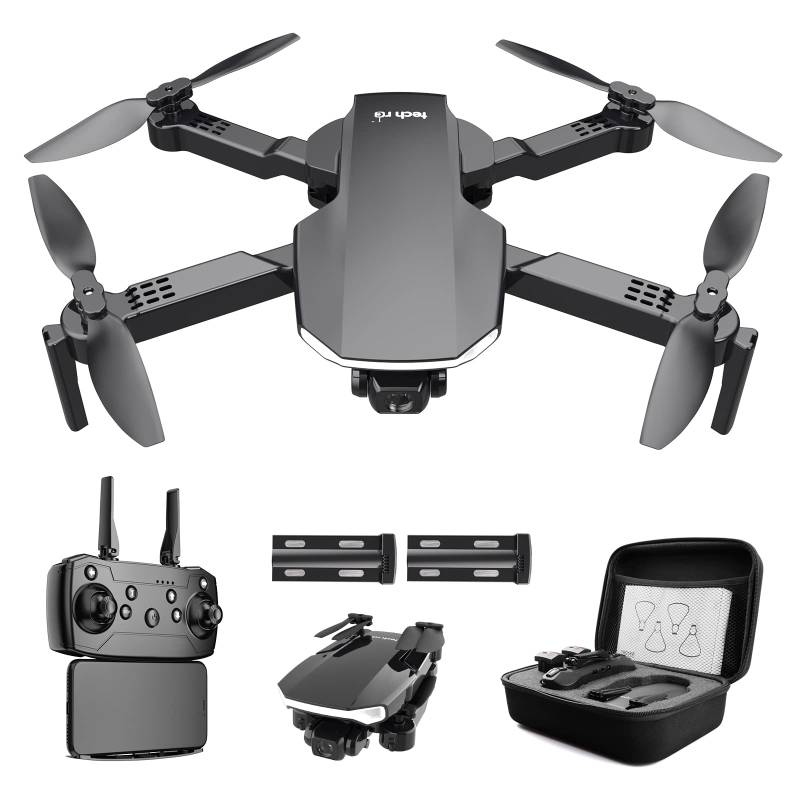 tech rc Drohne mit Kamera HD 1080P mit Tragetasche für Erwachsene für draußen RC Quadrocopter Faltbar Drone Ferngesteuert 2 Akku 26 Min. lange Flugzeit WLAN Foto Live Videoübertragung für Anfänger von tech rc