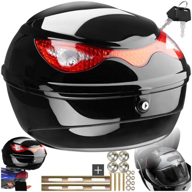 tectake® Motorradkoffer, Gepäckträger, Topcase abschließbar für Helm Motorrad, Mofa Helm, Moped Helm, passend für Roller, Moped, e Roller, Quad, Transport Box mit Schloss, Heckbox - 22 Liter Volumen von tectake