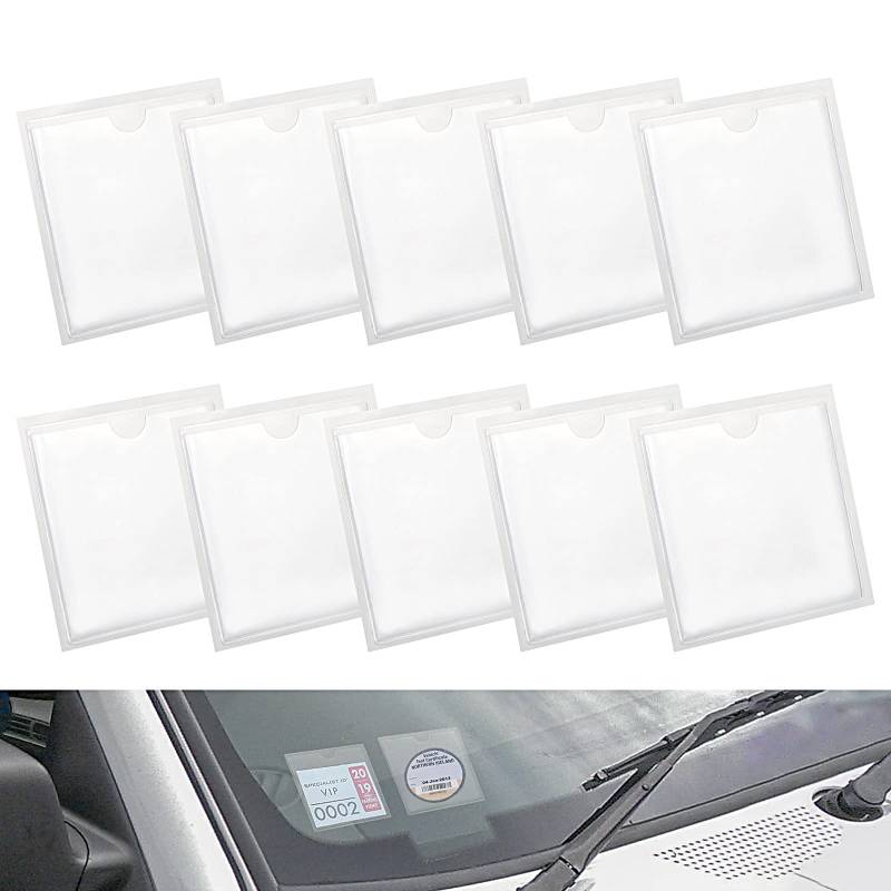 Parkscheinhalter für Auto Selbstklebend Transparent Parkschein Halter Parkscheinhalter für Windschutzscheibe Schutzhülle Tickethalter Kfz Halterung für Parkausweis für Auto Van 10Stück (4.13inch) von teng hong hui