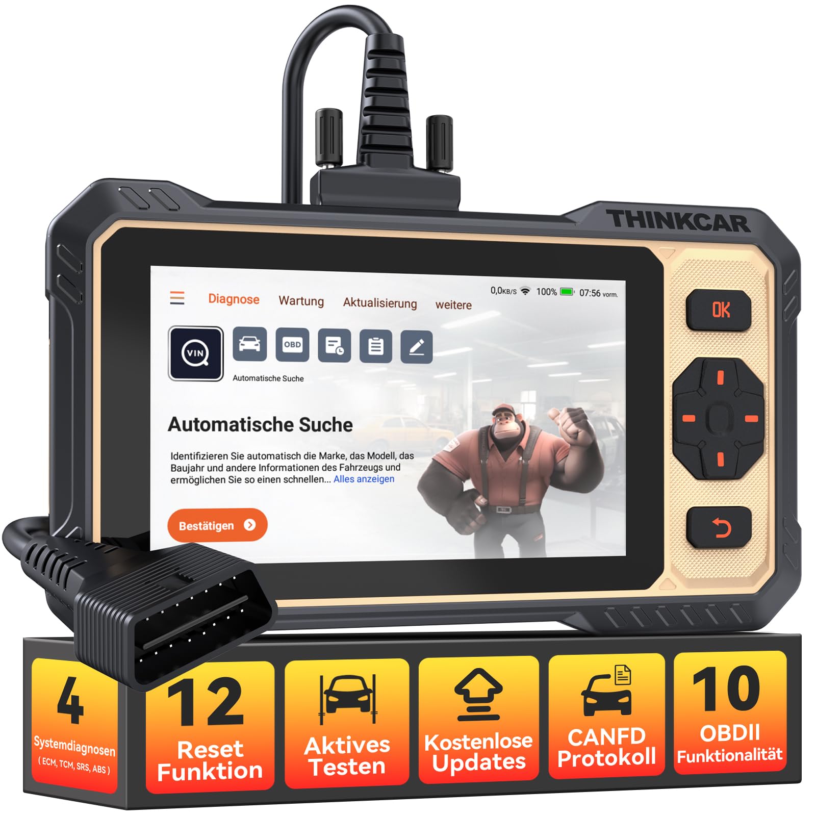 OBD2 Diagnosegerät, ThinkScan 662 Diagnosegerät Auto Mit 4 Systemdiagnosen(ECM/TCM/SRS/ABS) + 12 Reset-Funktion, Auto Auslesegerät Für Aktives Testen/Android 8.1/CANFD Protokolle, Kostenlose Updates von thinkcar