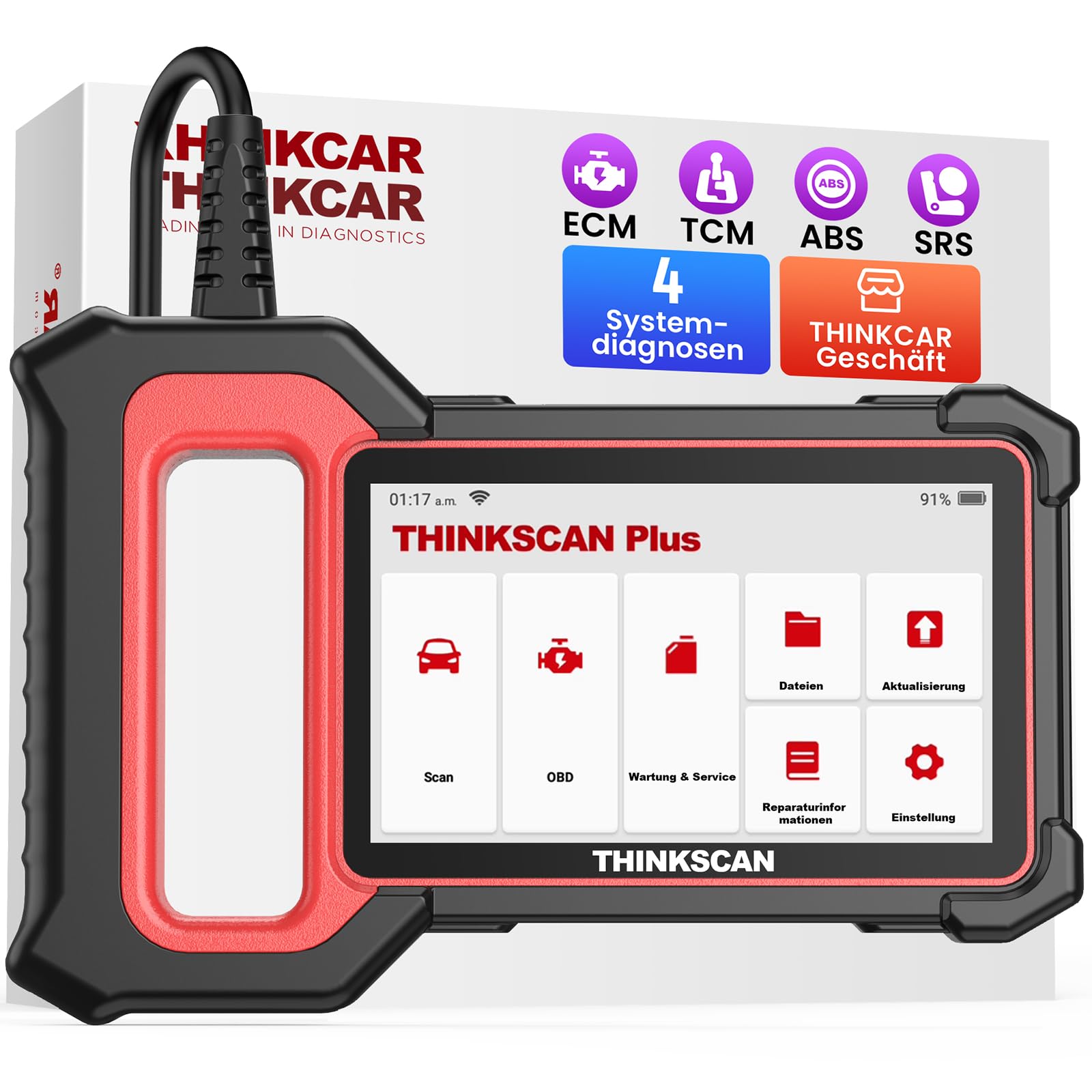 OBD2 Diagnosegerät, ThinkScan Plus S5 Diagnosegerät Auto Mit AutoVIN, 2024 Auto Auslesegerät Mit 5 Systemdiagnosen (Motor/SRS/ABS/Getriebe)-Lebenslang Kostenlos Upgrade von thinkcar