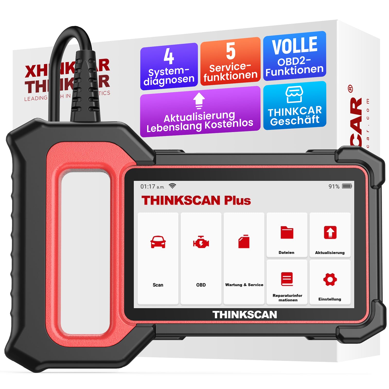 OBD2 Diagnosegerät, ThinkScan Plus S6 Diagnosegerät Auto Mit AutoVIN, Auto Auslesegerät Mit 4 Systemdiagnosen (ECM/ABS/SRS/TCM)+5 Servicefunktionen (Oil/SAS/EPB/TPMS/ETS) -Lebenslang Kostenlos von thinkcar