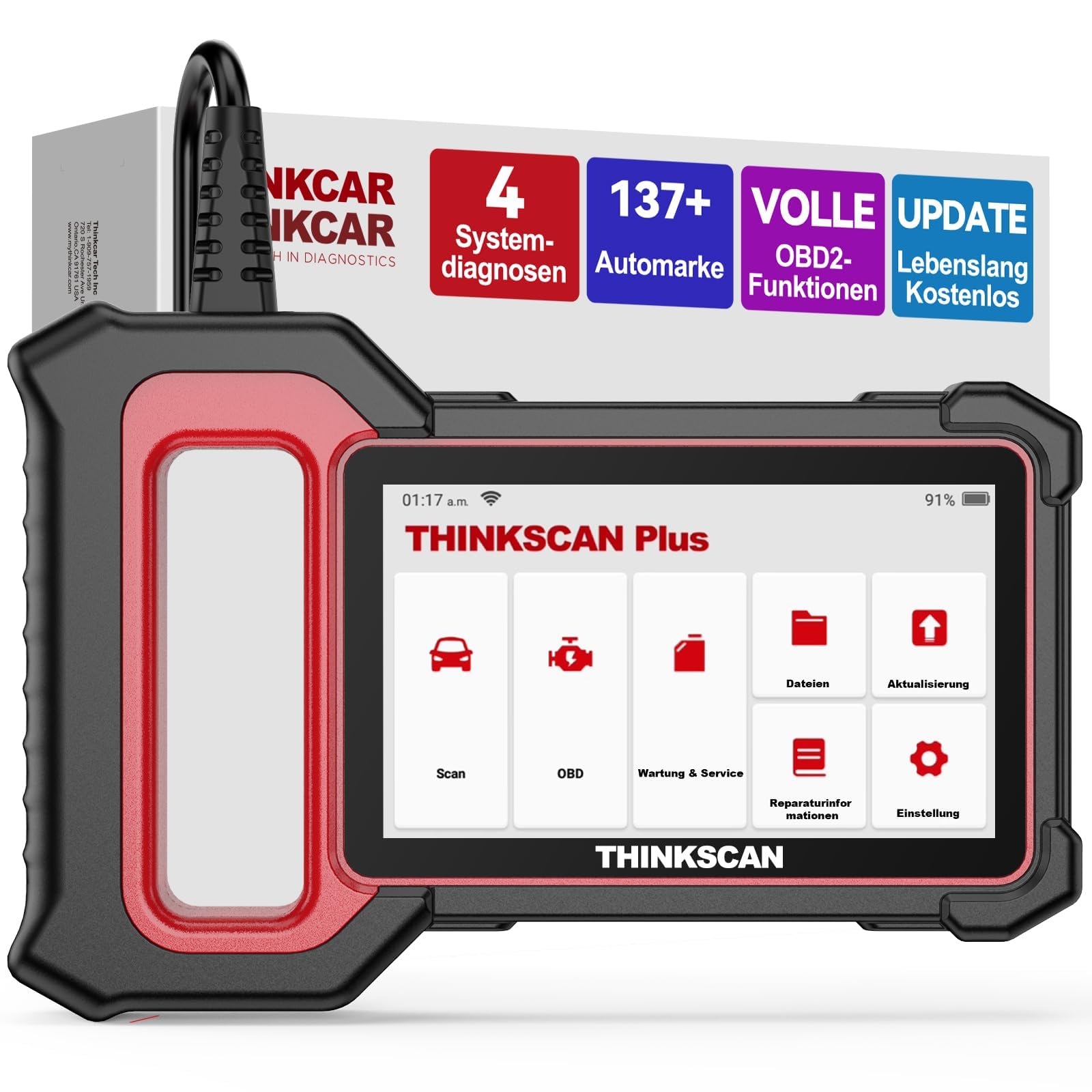 thinkcar OBD2 Diagnosegerät, ThinkScan Plus S5 Diagnosegerät Auto Mit 4 Systemdiagnosen (Motor/SRS/ABS/Getriebe) Auslesegerät Auto Für Android 7.0, Automatische VIN von thinkcar