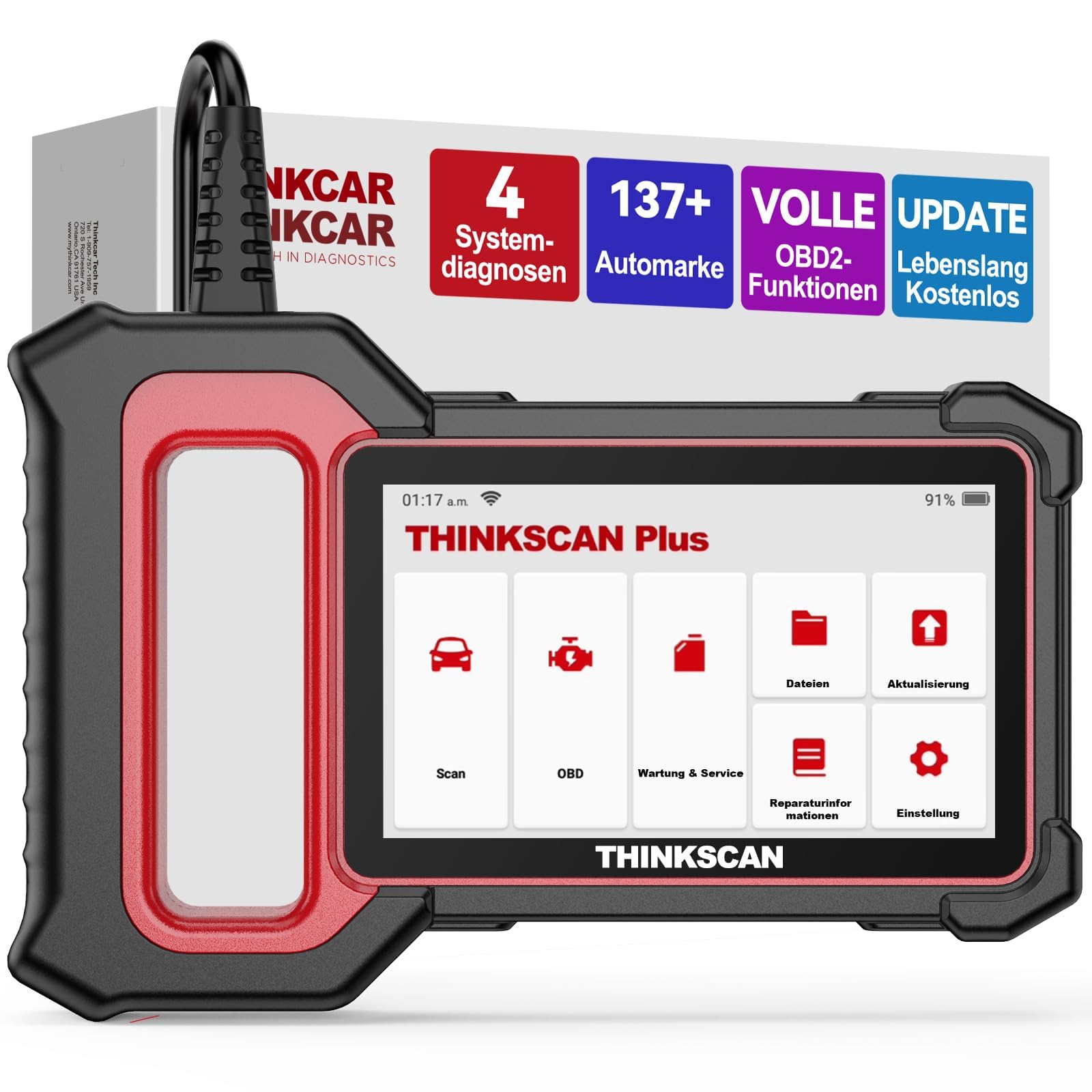 thinkcar OBD2 Diagnosegerät, Plus S5 Diagnosegerät Auto Mit Bluetooth & 4 Systemdiagnosen (Motor/SRS/ABS/Getriebe) Auslesegerät Auto Mit Auto VIN- Lebenslang Kostenlos von thinkcar