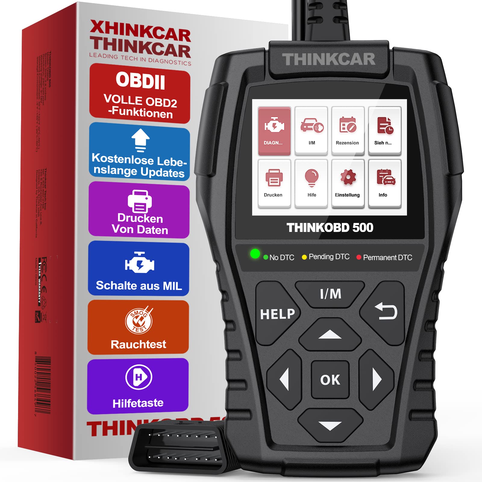 Thinkcar OBD2 Diagnosegerät, OBD500 Diagnosegerät Auto Große Größe & Deutsch Unterstützen, Volle OBD2-Funktionen Mit Tastenkombinationen, kfz Auslesegerät für OBDII/EOBD Protokoll, Kabelgebunden von thinkcar