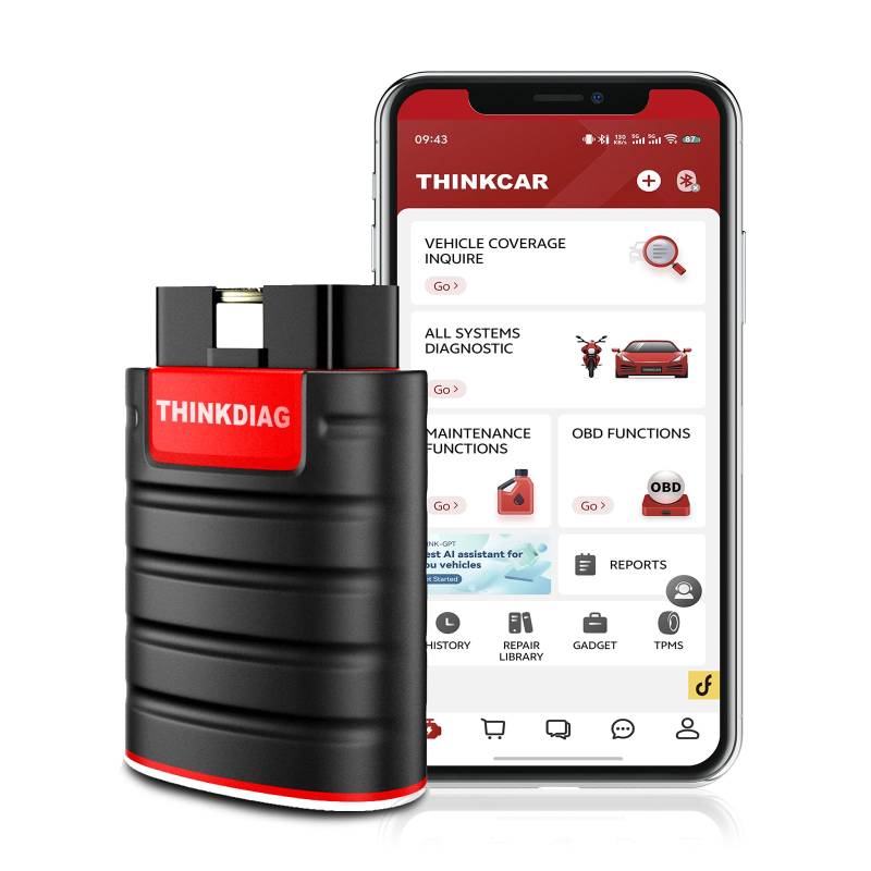 thinkcar Thinkdiag Obd2 Diagnosegerät,Automotive Fehlercode Auslesegerät für Vollständige Systeme,Obd2 Bluetooth Adapter mit 16 Rückstelldiensten, Aktivtest, ECU-Codierung, IOS und Android App. von thinkcar