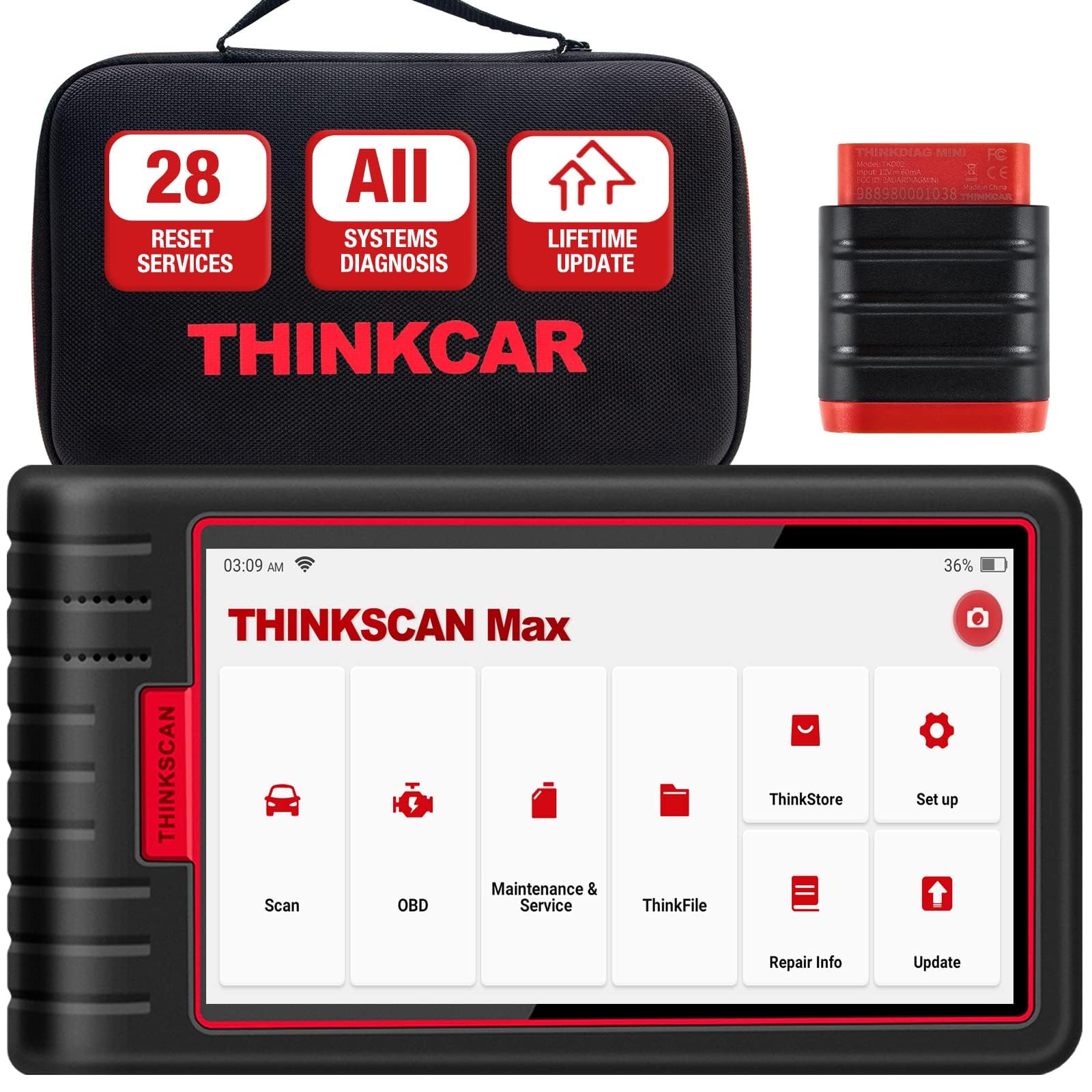 thinkcar ThinkScan Max obd2 diagnosegerät Auto für die vollständige Systemdiagnose,Auto diagnose Scanner für ECU Codierung, mit 28 Service Funktionen,lebenslanges kostenloses Aktualisieren von thinkcar