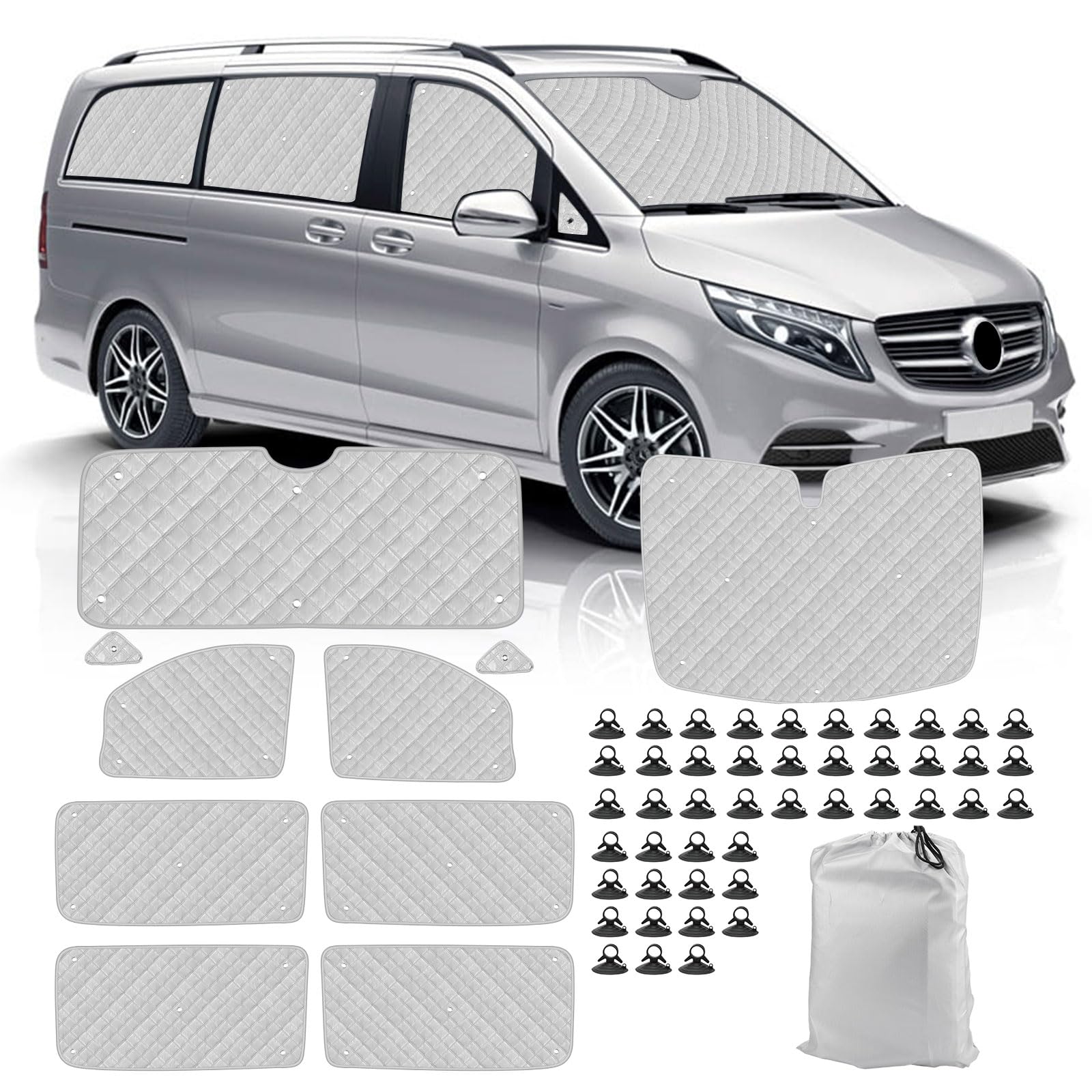 Technology Thermomatte Ersatz für Mercedes-Benz VITO III W447 / Viano 2014-2022 (LWB), Fahrerhaus 10-teilig, Aluminiumfolie Faltbar Sonnenblende, Sonnenschutz Frontscheibe Abdeckung von tivekeo