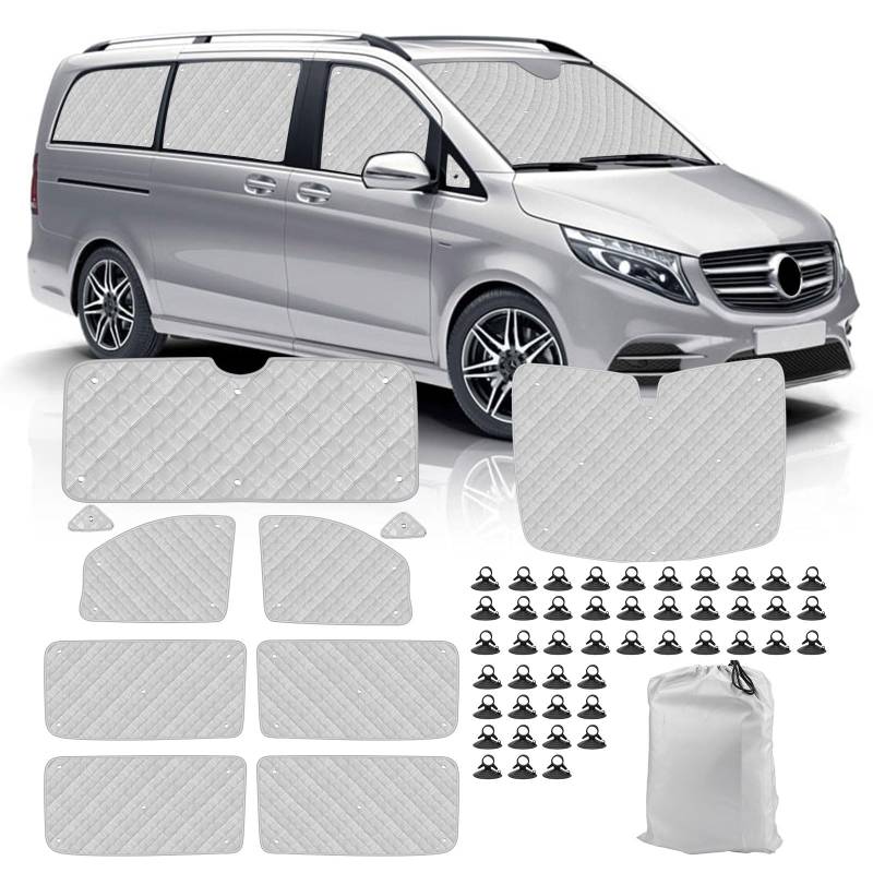 Technology Thermomatte Ersatz für Mercedes-Benz VITO III W447 / Viano 2014-2022 (LWB), Fahrerhaus 10-teilig, Aluminiumfolie Faltbar Sonnenblende, Sonnenschutz Frontscheibe Abdeckung von tivekeo