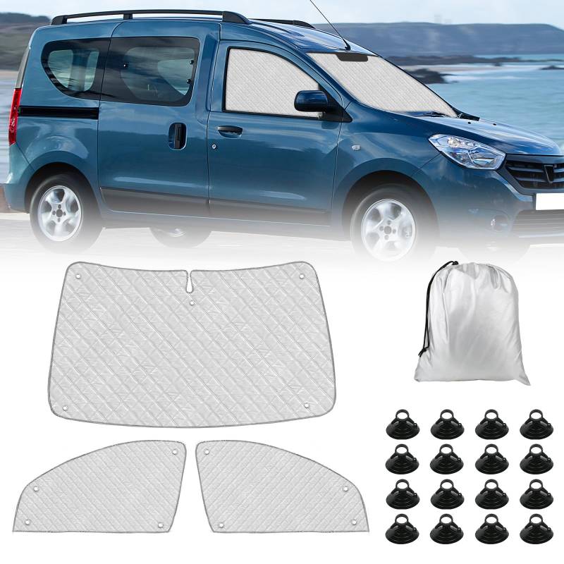 tivekeo Sonnenschutz Auto Frontscheibe Ersatz für Dacia Dokker 2015-2025, 3-teiliges Set Technology Thermomatte, Aluminiumfolie Faltbar Sonnenblende, Sonnenschutz Frontscheibe Abdeckung von tivekeo