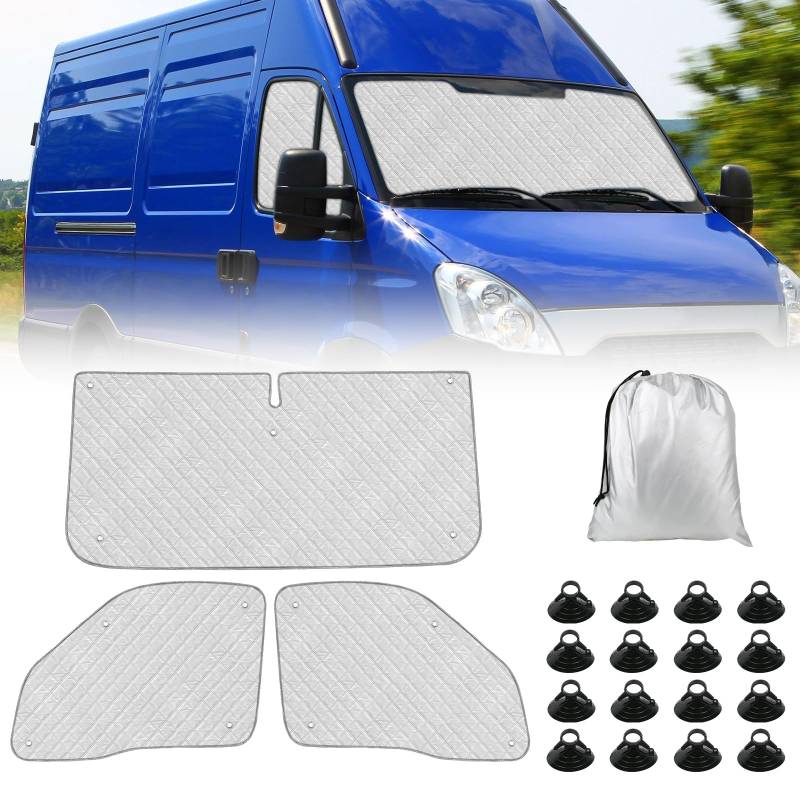 tivekeo Sonnenschutz Auto Frontscheibe Ersatz für Iveco Daily 1999-2014, 3-teiliges Set Technology Thermomatte, Aluminiumfolie Faltbar Sonnenblende, Sonnenschutz Frontscheibe Abdeckung von tivekeo