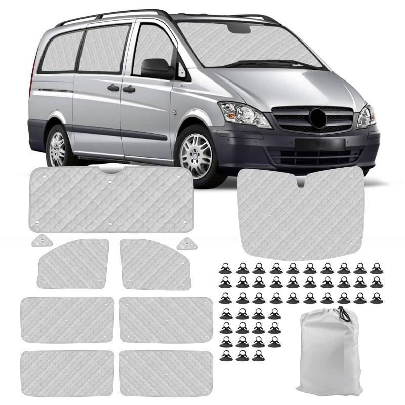 tivekeo Technology Thermomatte Ersatz für Mercedes-Benz VITO II W639 / Viano 2003–2014 (LWB), Fahrerhaus 10-teilig, Aluminiumfolie Faltbar Sonnenblende, Sonnenschutz Frontscheibe Abdeckung von tivekeo