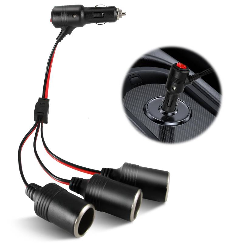 tlidfgeo Zigarettenanzünder Verteiler, Auto Zigarettenanzünder Stecker, 1 bis 3 KFZ Auto Adapter Zigarettenanzünder mit ON OFF Schalter, Zigarettenanzünder Verlängerung für Auto Motorrad von tlidfgeo