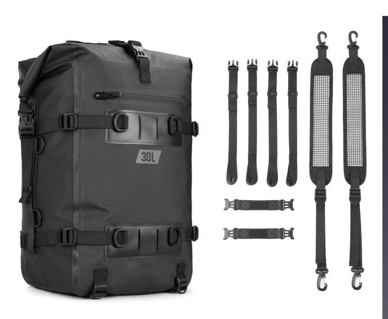 Motorradtasche Motorradtasche 8L 15L 30L Motor Rücksitztasche Wasserdichter Hecksattel Gepäcktasche Rucksack Reisegepäck Zubehör Motorrad Gepäckträgertaschen(Black-30L) von tnbru