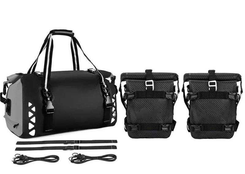 Motorradtasche Motorradtasche wasserdichte PVC-Hecktaschen Reflektierende Hecktasche Sattel Trockengepäck Outdoor-Tasche Motorrad Gepäckträgertaschen(Red 50L 8L 8L) von tnbru