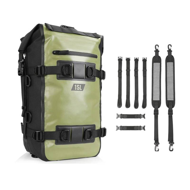 Motorradtasche wasserdichte Seitensitz-Motor-Pack-Tank-Gepäcktasche Satteltasche Multifunktionales Reisegepäck Motorrad Gepäckträgertaschen(Olive-15L) von tnbru