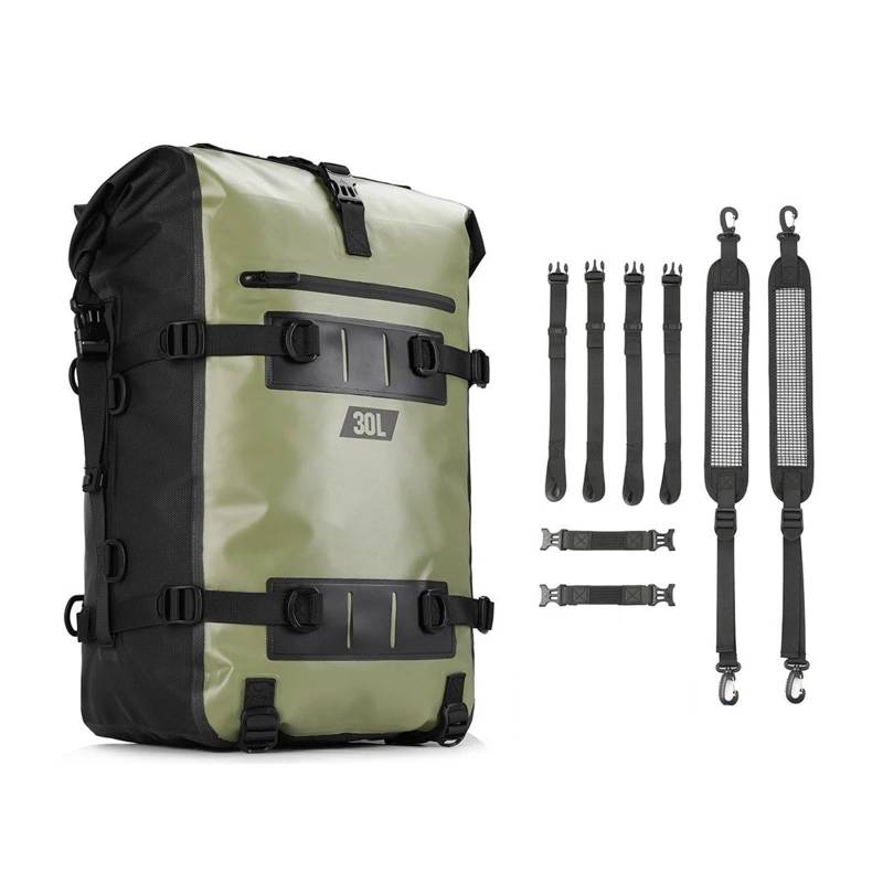 Motorradtasche wasserdichte Seitensitz-Motor-Pack-Tank-Gepäcktasche Satteltasche Multifunktionales Reisegepäck Motorrad Gepäckträgertaschen(Olive-30L) von tnbru