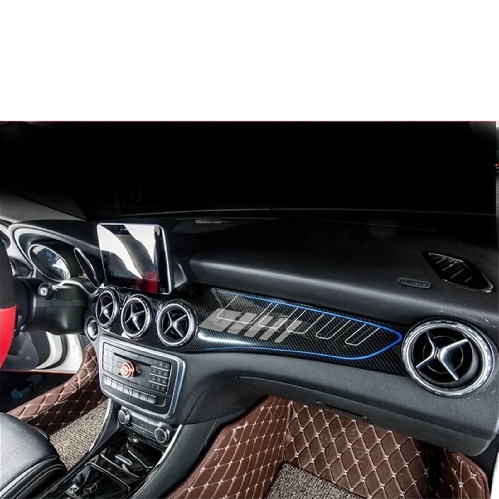 Zentrale Bedienfeld-Abdeckung Für Benz Für GLA Für CLA A Für Klasse W176 2013-2018 LHD ABS Kohlefaser Auto Mittelkonsole Wasserbecherhalter Verkleidung Trim Aufkleber Innen Zubehör(F) von tnbru