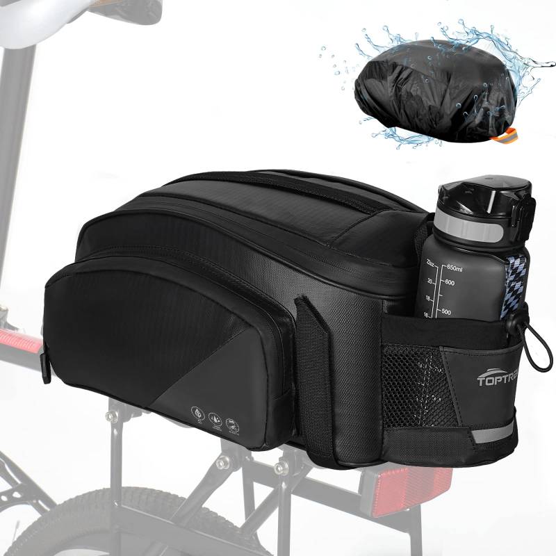 toptrek Fahrradtaschen für Gepäckträger, 12L Gepäckträgertasche, Wasserdicht & Reflektierend Fahrradtasche Gepäckträger Hinten, Multifunktionale 3-In-1 Gepäckträgertaschen mit Regenschutz von toptrek