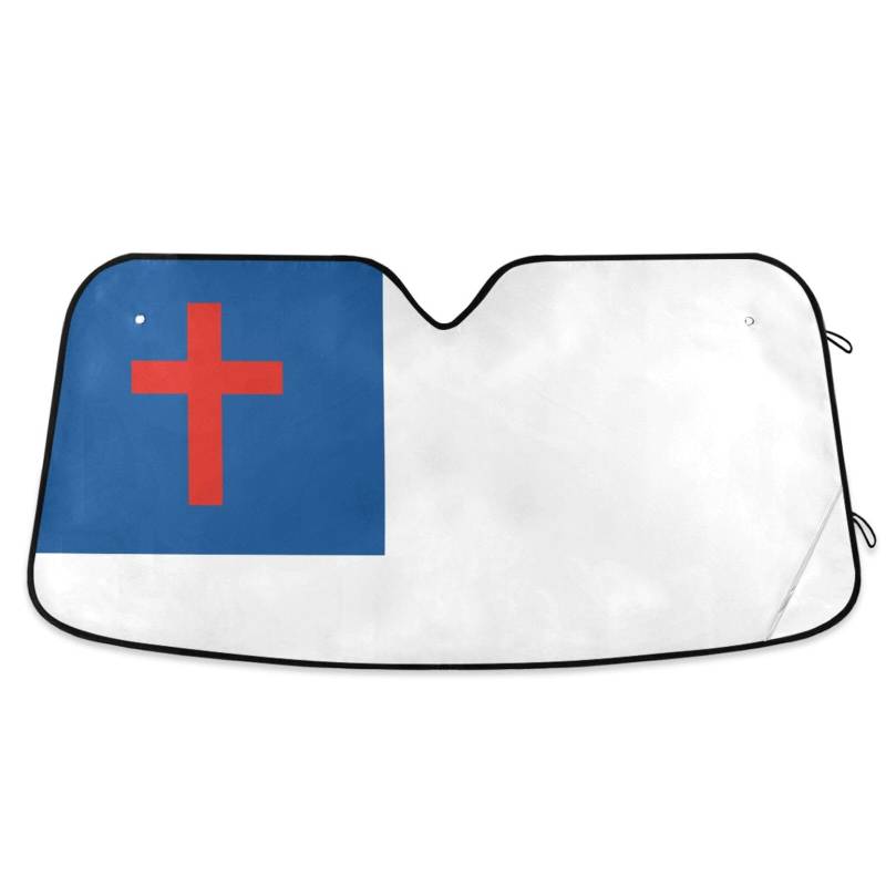 Acesorios Windschutzscheiben-Sonnenschutz, faltbar, faltbar, christliche Flagge, Blau, Größe 70,1 x 139,7 cm von tplaotee