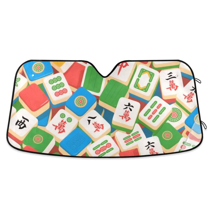 Buntes Cartoon-Mahjong-Auto-Sonnenschutz, faltbar, Hitzeschutz, Sonnenschirm, Parabrisas Delantero, Größe 70,1 x 139,7 cm von tplaotee