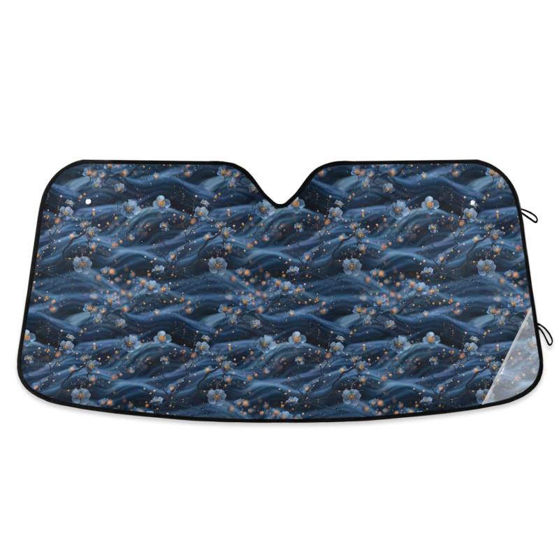 Delicate Mysery Windschutzscheiben-Sonnenschutz, faltbar, UV-Schutz, für Frontscheibe, 70,1 x 139,7 cm, Blau / Gold von tplaotee