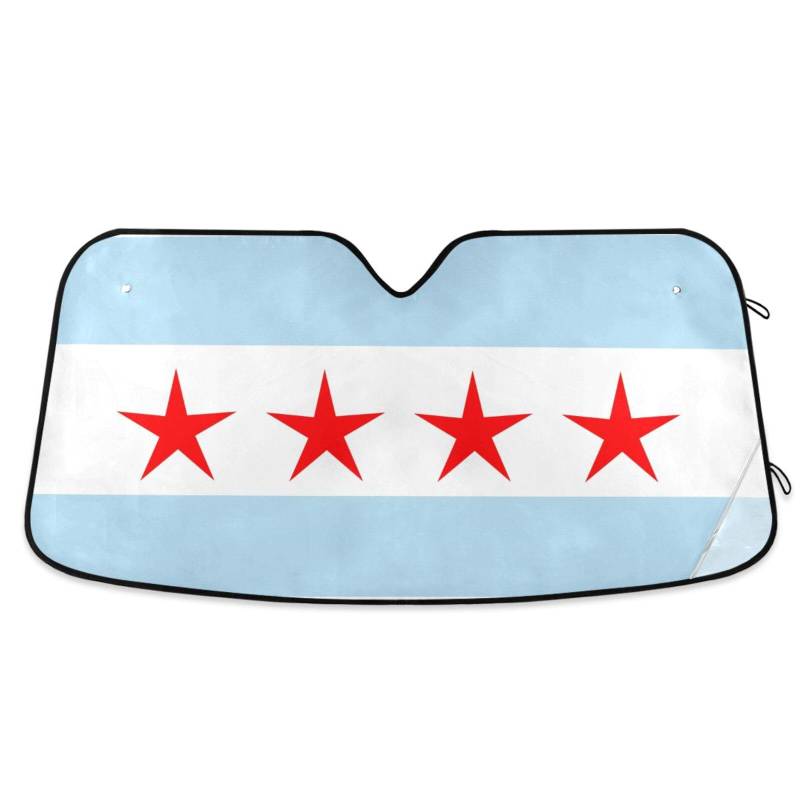 Faltbarer Sonnenschutz für den Innenbereich, Motiv: Flagge von Chicago, Größe 70,1 x 139,7 cm von tplaotee