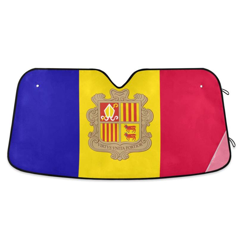 Flagge von Andorra, für Auto-Windschutzscheibe, faltbarer Schutz, Solar-Sonnenschirm, Parabrisas Delantero, Größe 70,1 x 139,7 cm von tplaotee
