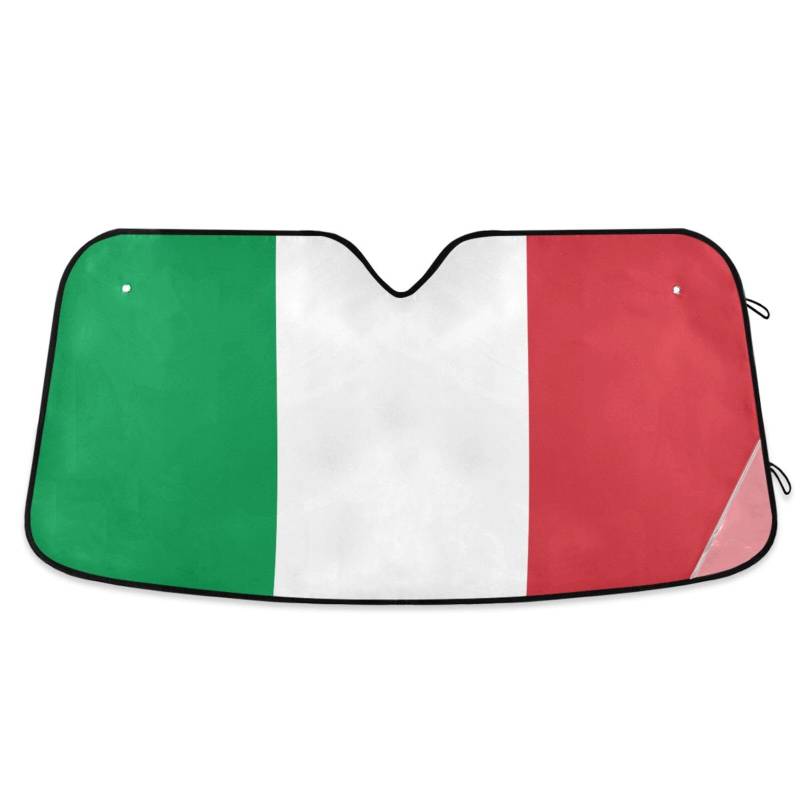Italien-Flagge, grün-rot, Sonnenblende für Auto-Windschutzscheibe, faltbar, reflektierend, für Autos, Größe 70,1 x 139,7 cm von tplaotee