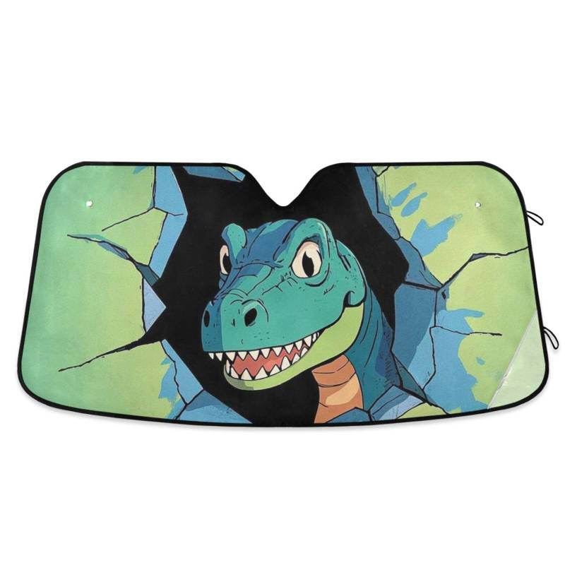 Lustiger Cartoon-Wand-Dinosaurier-Windschutzscheibe, Sonnenschutz, faltbar, Hitzeschild, vollständiger Schutz, Windschutzscheibe, Tapasoles para carro, Größe 70,1 x 140,7 cm von tplaotee