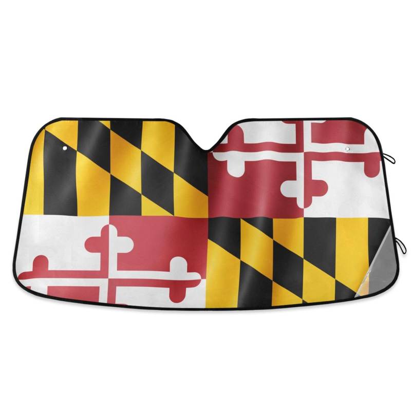 Maryland State Flag Md Windschutzscheiben-Sonnenschutz, faltbar, reflektierend, Sonnenschutz, Zubehör, Schutz gegen Parabrisas, Größe 70,1 x 139,7 cm von tplaotee