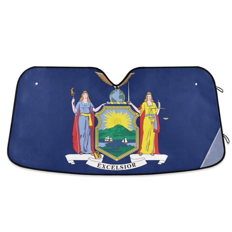 New York New Yorker Ny Flagge, blauer Auto-Sonnenschutz, Frontscheibe, faltbar, Sonnenschutz, Auto-Viseras para el sol para carros, Größe 70,1 x 139,7 cm von tplaotee