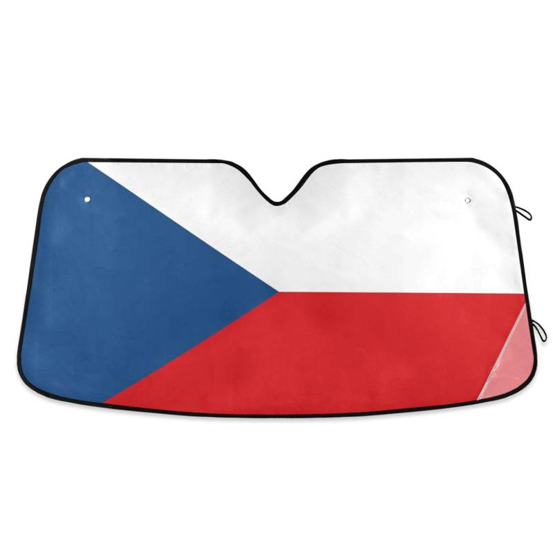 Tschechische Flagge Tschechien National Blau Rot Schild für Auto Windschutzscheibe Faltbarer Sonnenschutz Automobilschutz Solar Para Carros, Größe 70,1 x 139,7 cm von tplaotee