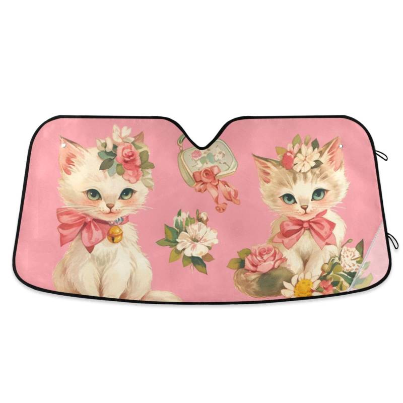 Unverwechselbare niedliche Blumen Vintage Auto Innenraum Sonnenschutz Faltbarer Sonnenschutz Zubehör für Autos Innenraum, Größe 70,1 x 140,7 cm von tplaotee