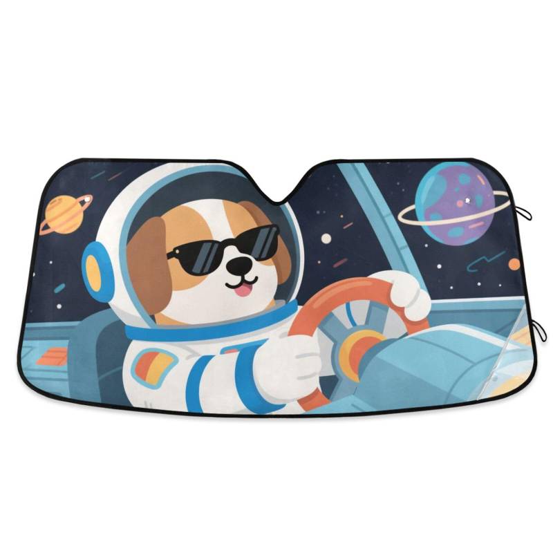 Windschutzscheiben-Sonnenschutz für Damen, Motiv: Tier-Astronauten, faltbar, reflektierend, Größe 70,1 x 139,7 cm von tplaotee