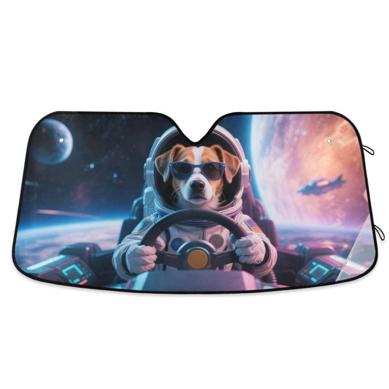 Windschutzscheiben-Sonnenschutz mit Tier-Astronauten-Motiv, faltbar, Sonnenschutz, Fenstervisiere für Autos, Größe 70,1 x 139,7 cm von tplaotee