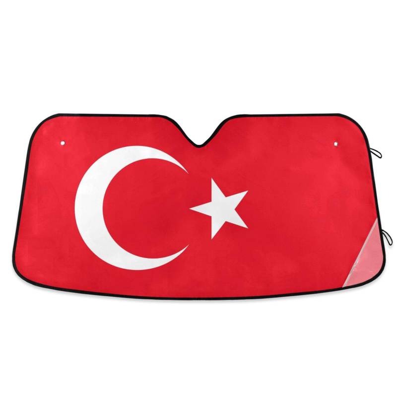 Windschutzscheibenabdeckung mit türkischer Flagge, faltbar, reflektierend, Sonnen-Organizer, polarisado para carro, Größe: 70,1 x 139,7 cm von tplaotee