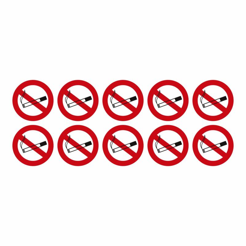 tradercat Aufkleber Rauchen verboten - Warnaufkleber/Hinweisaufkleber für Innen und Aussen mit UV-Schutz-, Hinweis/Gefahr Schild – mit Anleitung (5cm, 10er Set) von tradercat